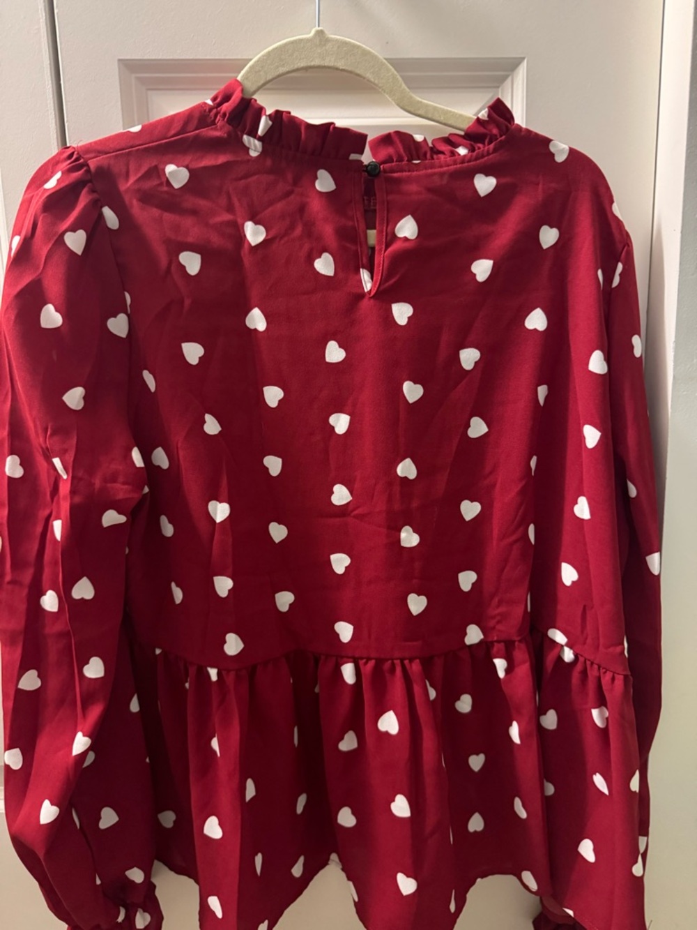 Red Heart Print Ruffled Peplum Blouse - Picture 3 of 3